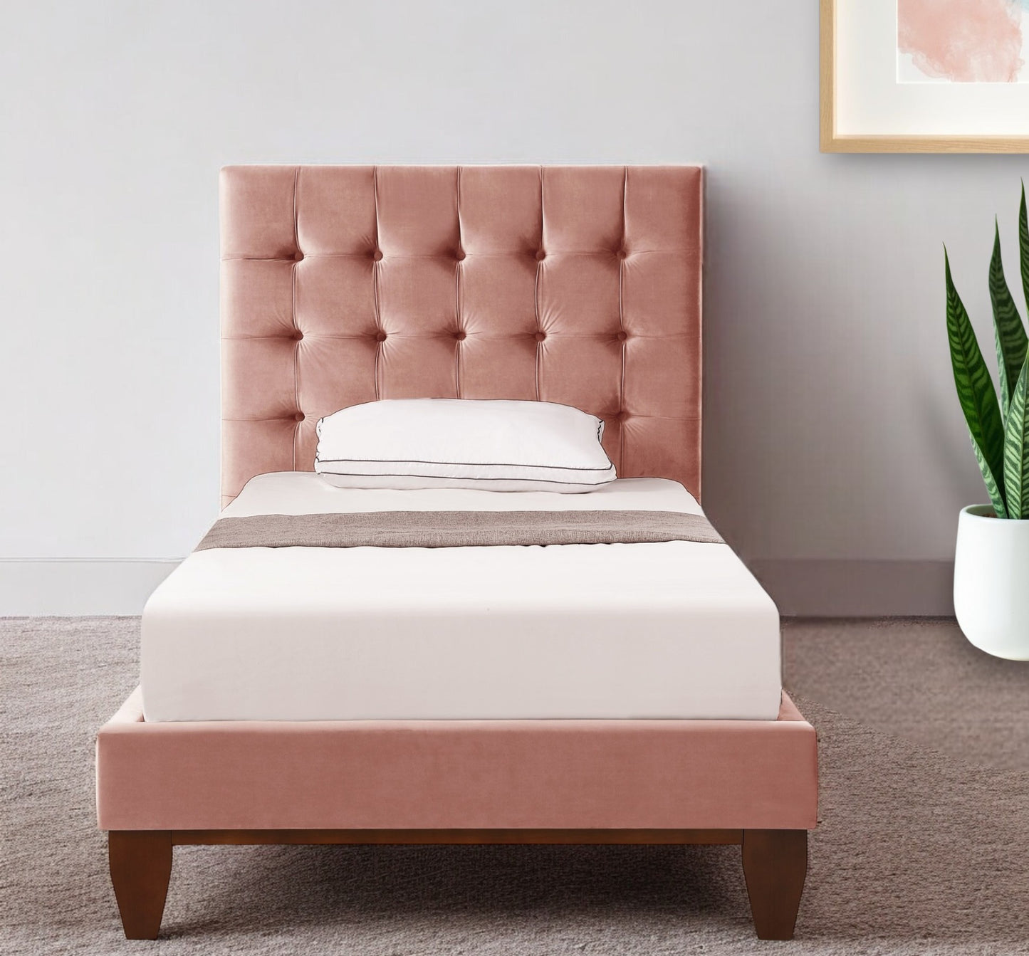 Gray Solid Wood King Tufted Upholstered Velvet Bed