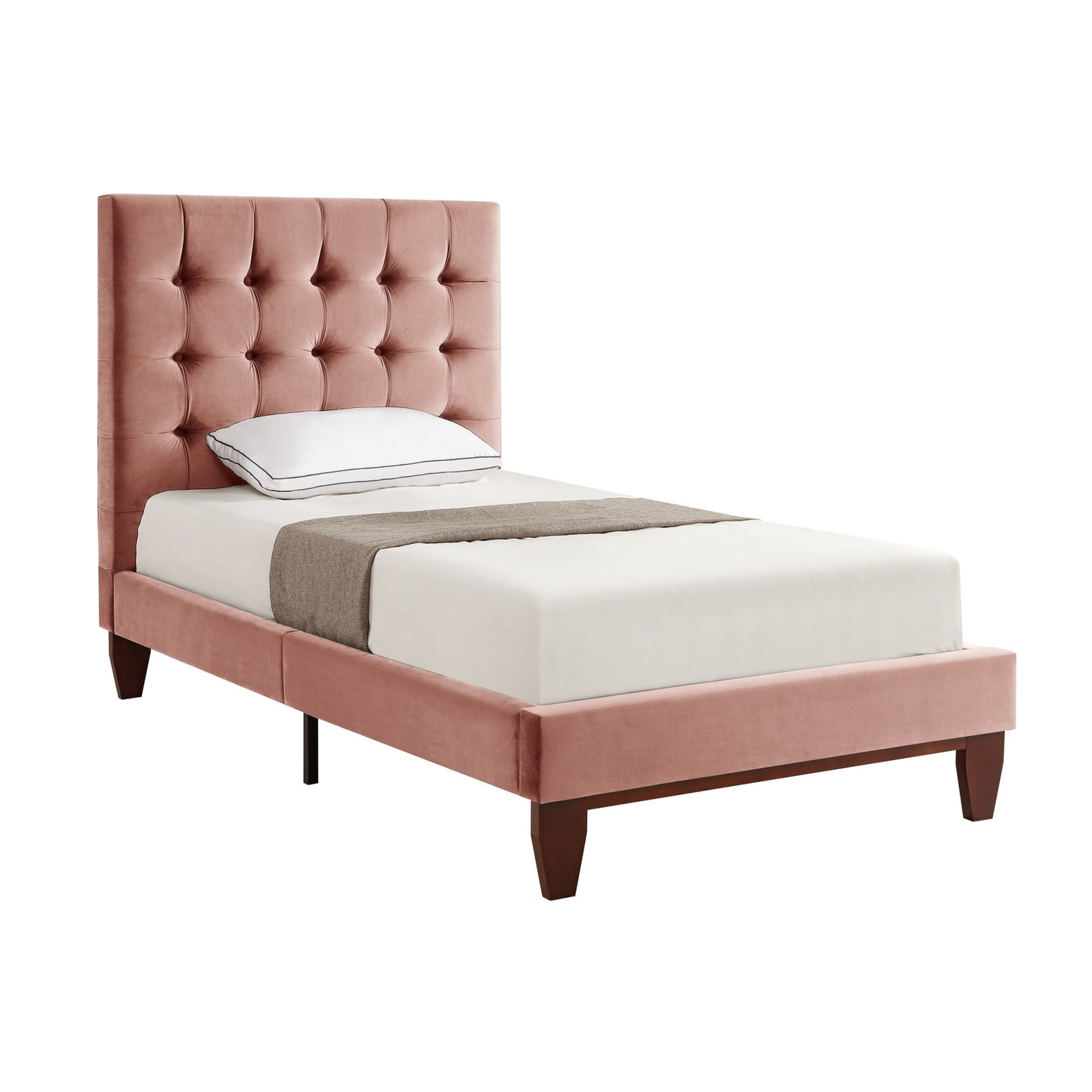 Gray Solid Wood King Tufted Upholstered Velvet Bed