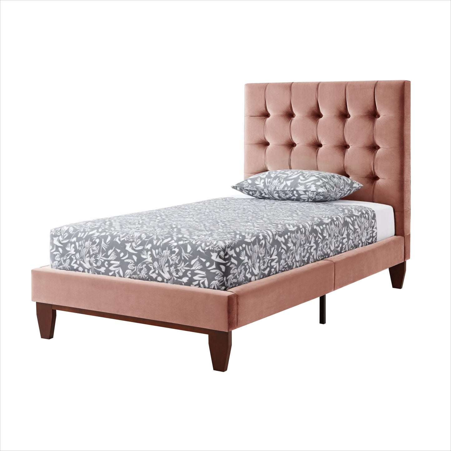 Gray Solid Wood King Tufted Upholstered Velvet Bed