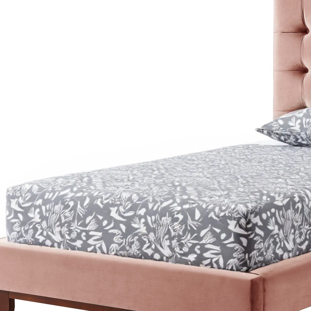 Gray Solid Wood King Tufted Upholstered Velvet Bed