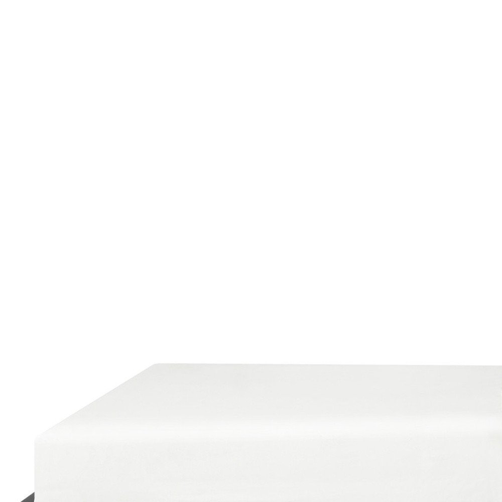 White Solid Wood Full Upholstered Faux Leather Bed with Nailhead Trim