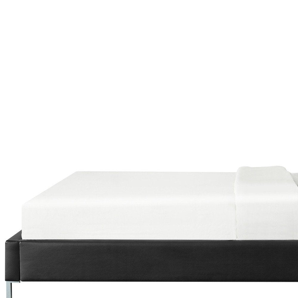 White Solid Wood Full Upholstered Faux Leather Bed with Nailhead Trim