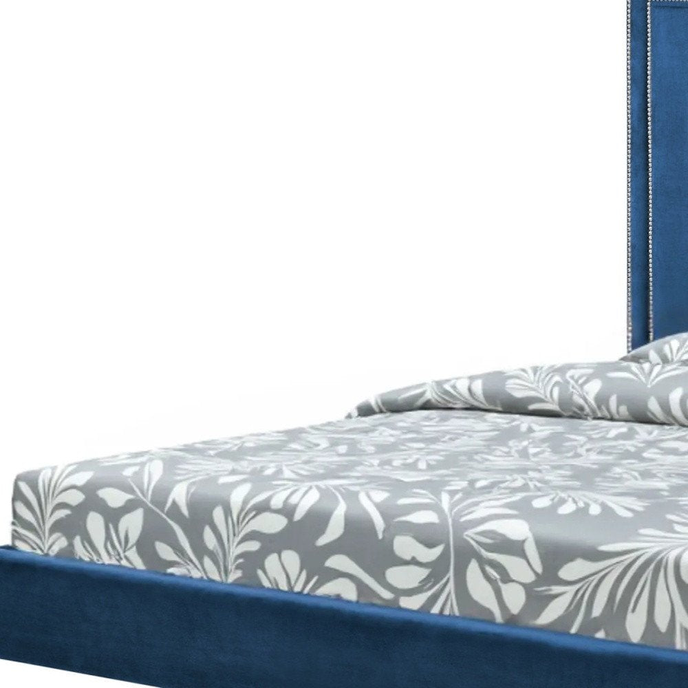 White Solid Wood Full Upholstered Faux Leather Bed with Nailhead Trim