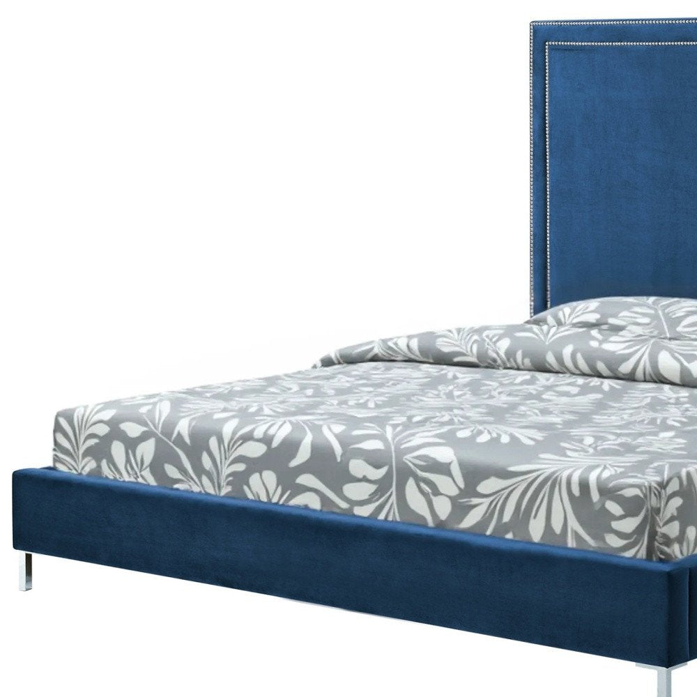 White Solid Wood Full Upholstered Faux Leather Bed with Nailhead Trim