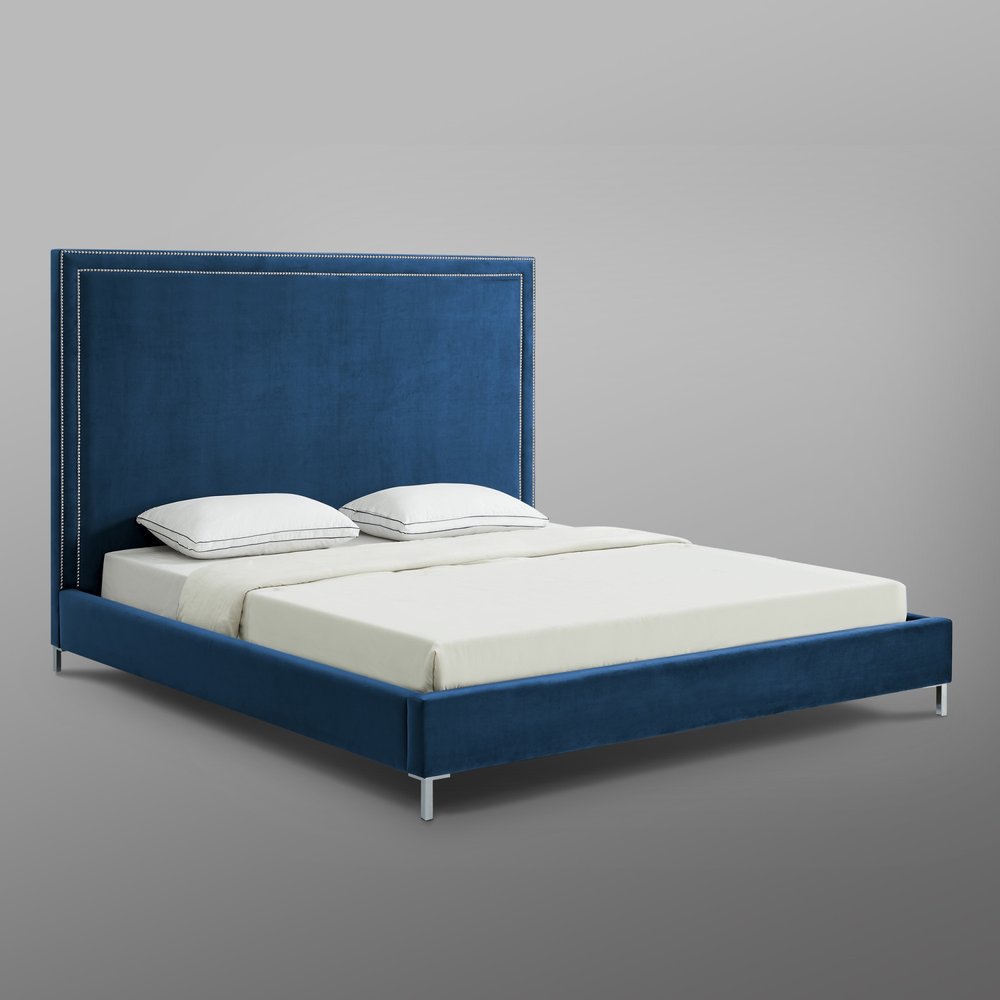 White Solid Wood Full Upholstered Faux Leather Bed with Nailhead Trim