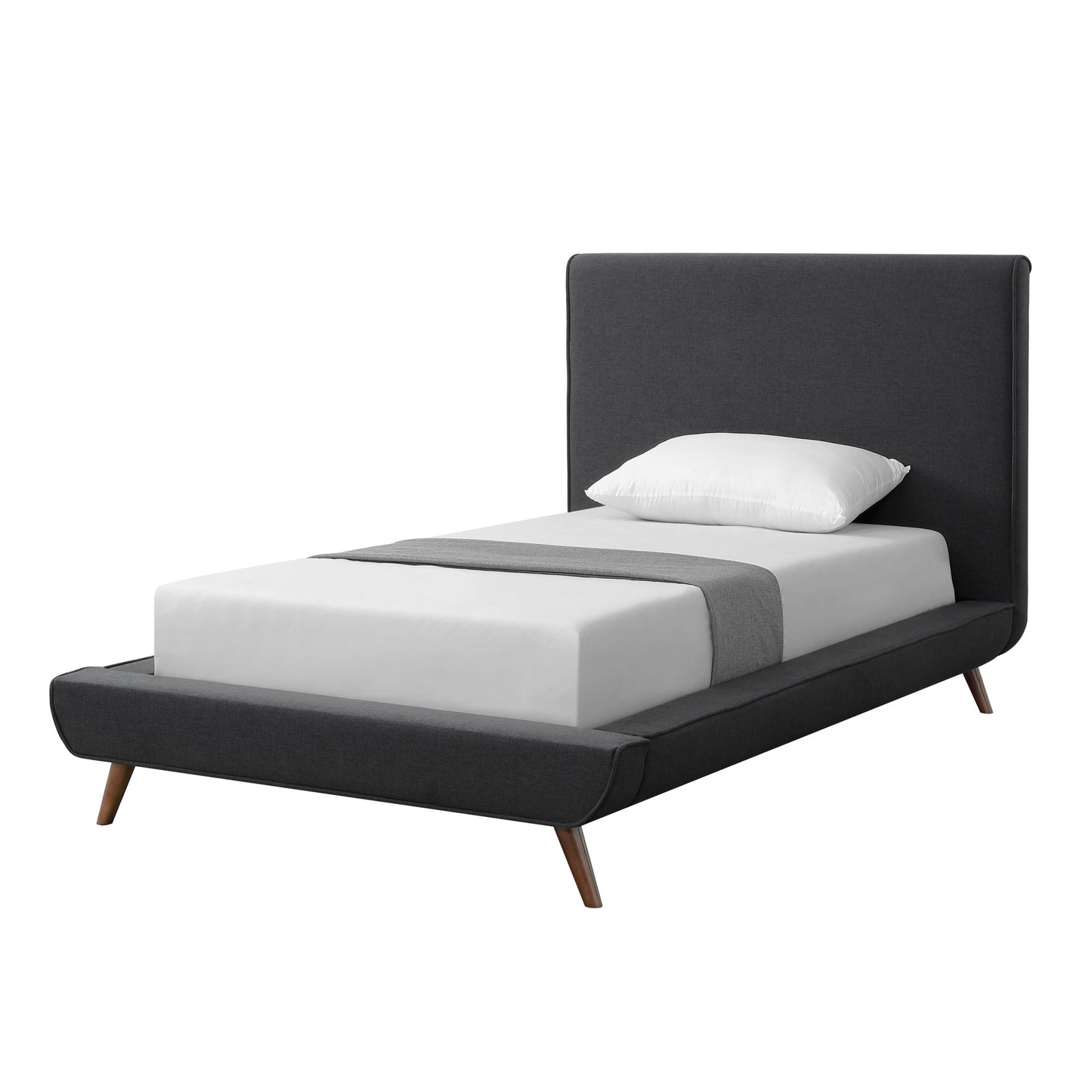 Denim Blue Solid Wood Queen Upholstered Linen Bed