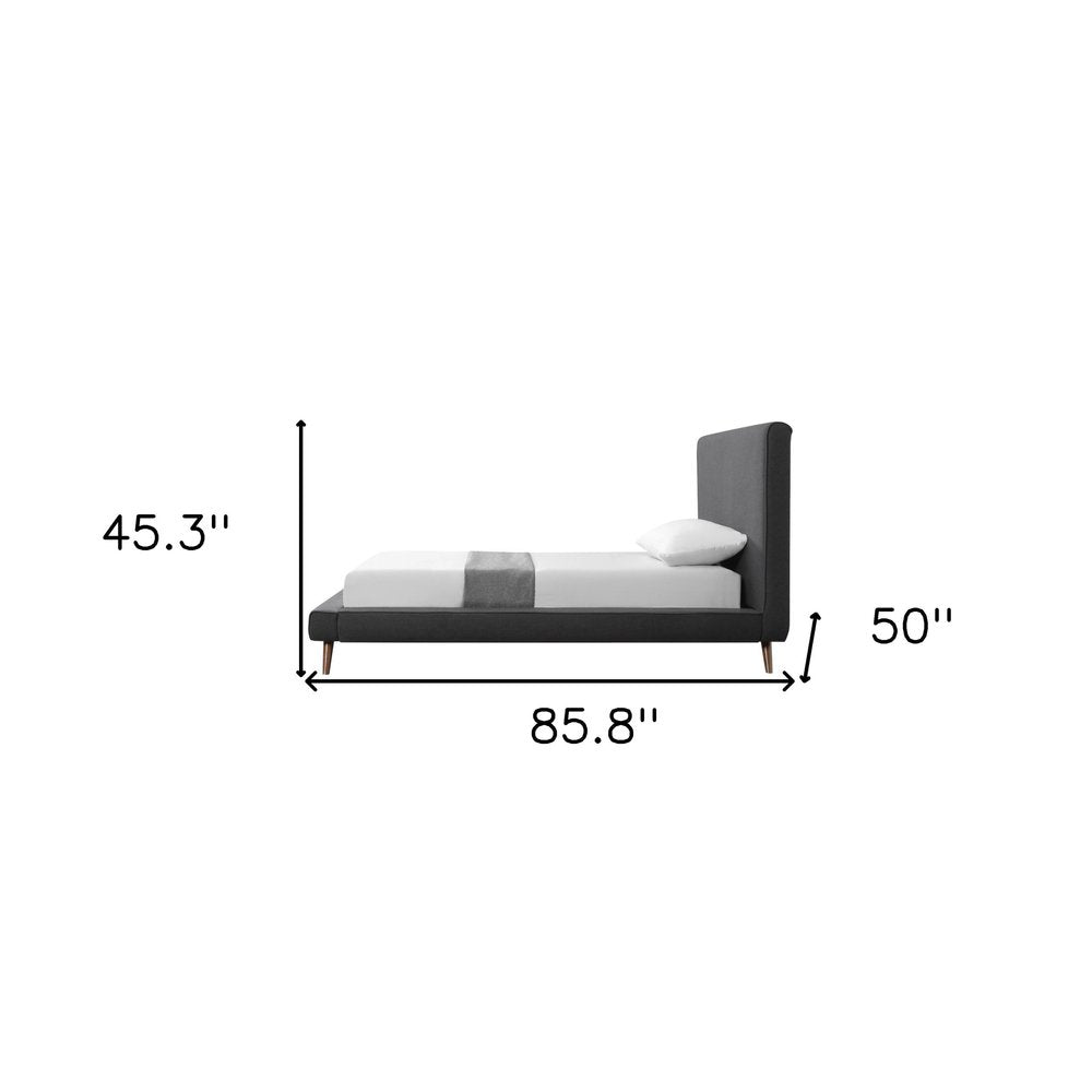 Denim Blue Solid Wood Queen Upholstered Linen Bed