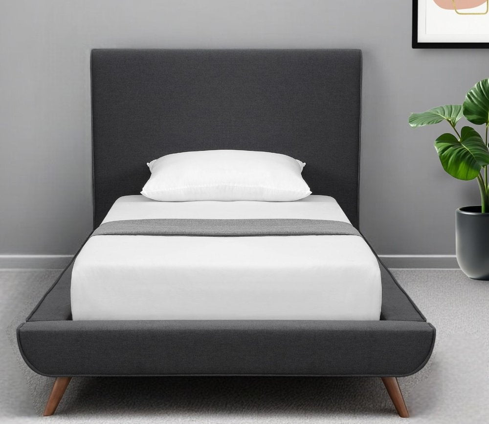 Denim Blue Solid Wood Queen Upholstered Linen Bed