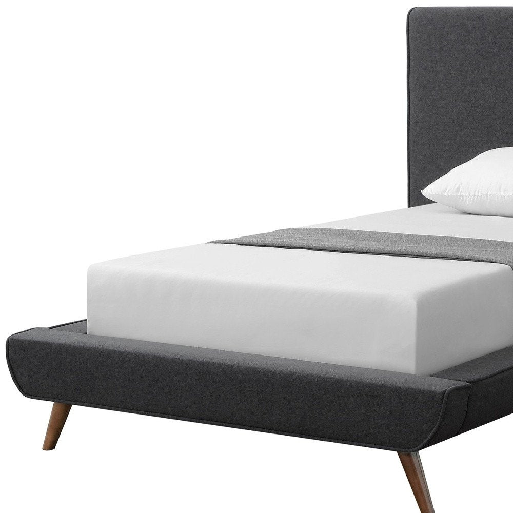 Denim Blue Solid Wood Queen Upholstered Linen Bed