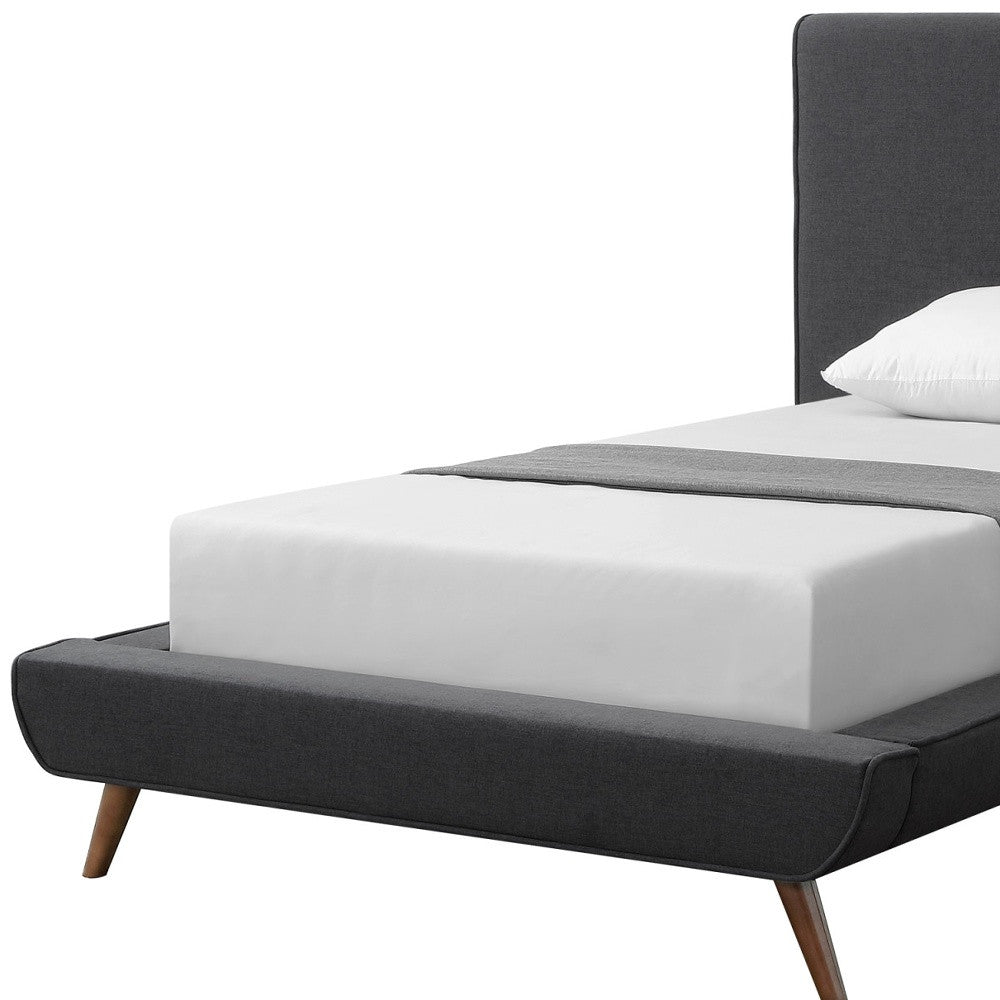 Denim Blue Solid Wood Queen Upholstered Linen Bed