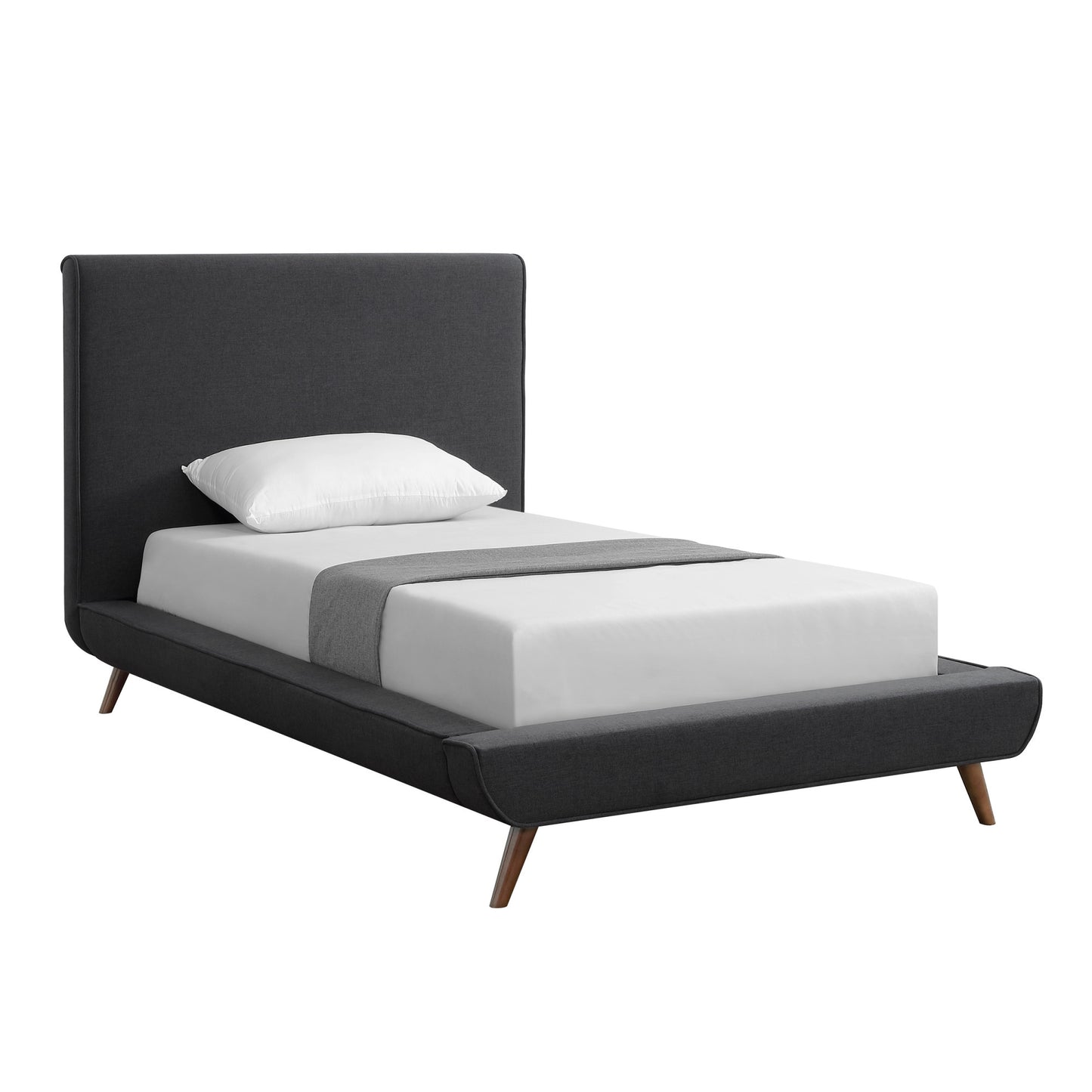 Denim Blue Solid Wood Queen Upholstered Linen Bed