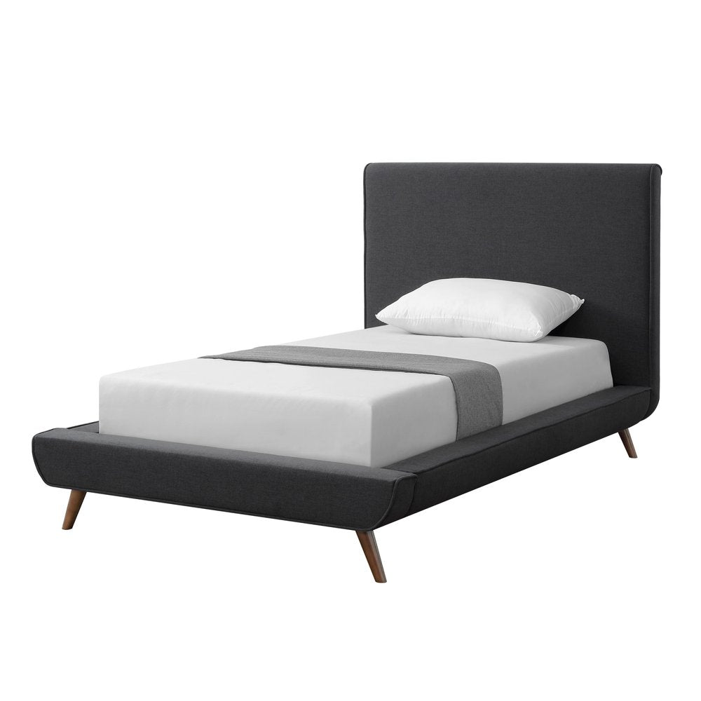 Denim Blue Solid Wood Queen Upholstered Linen Bed