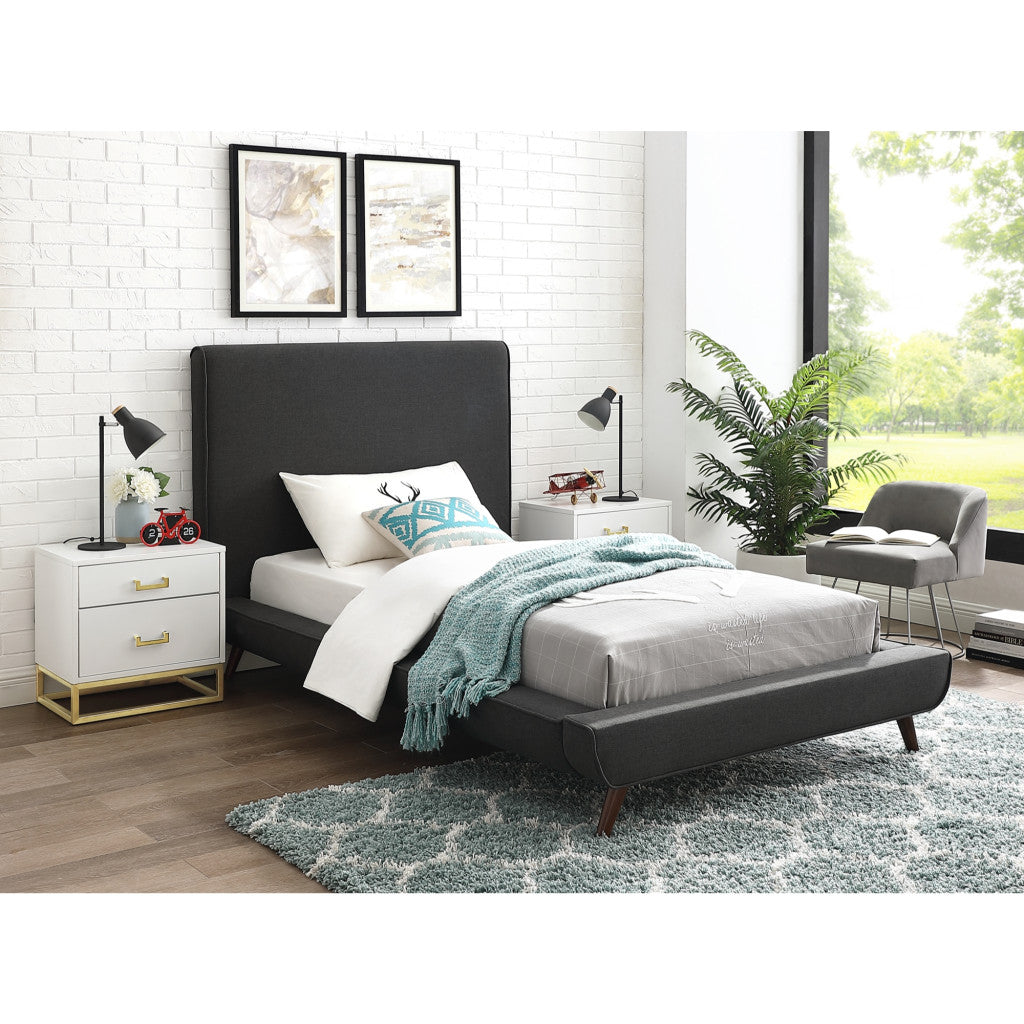Denim Blue Solid Wood Queen Upholstered Linen Bed