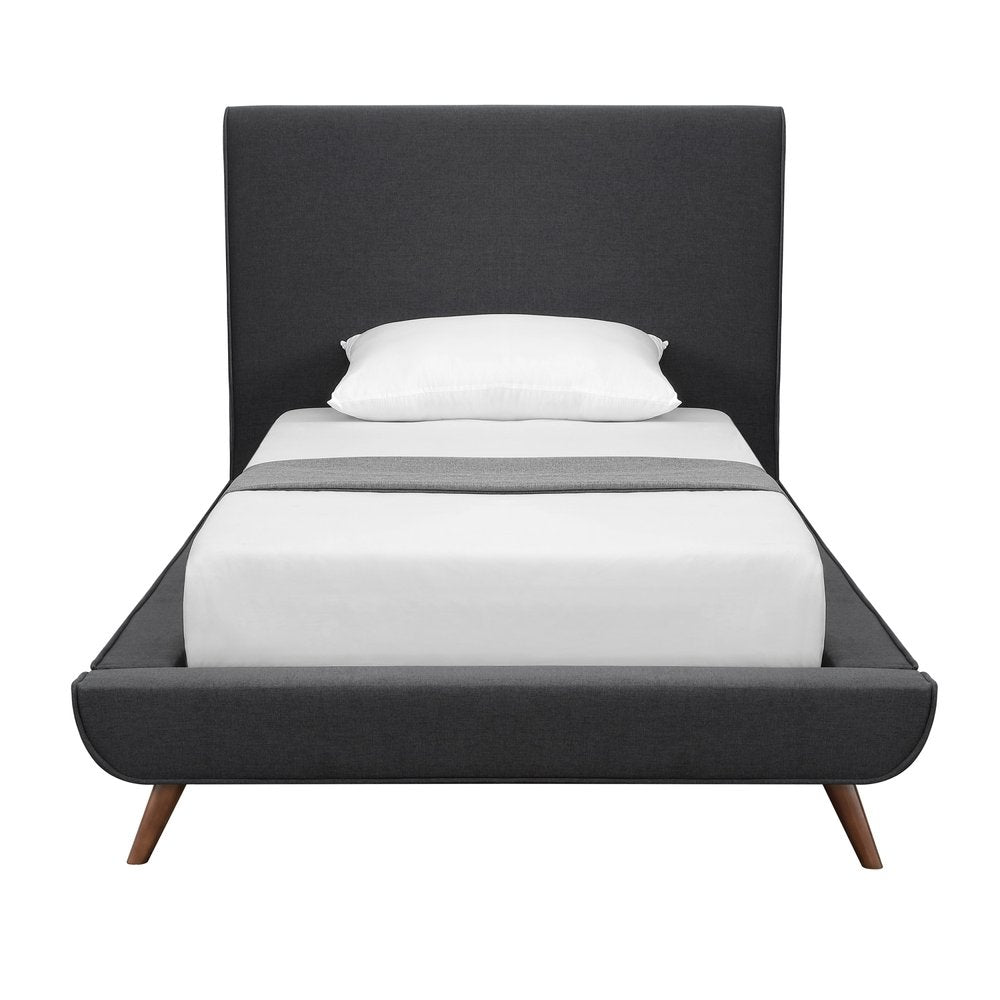 Denim Blue Solid Wood Queen Upholstered Linen Bed
