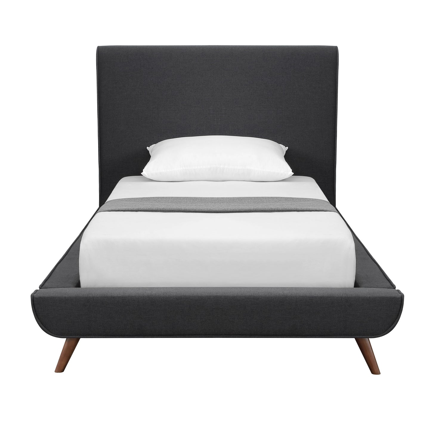 Denim Blue Solid Wood Queen Upholstered Linen Bed