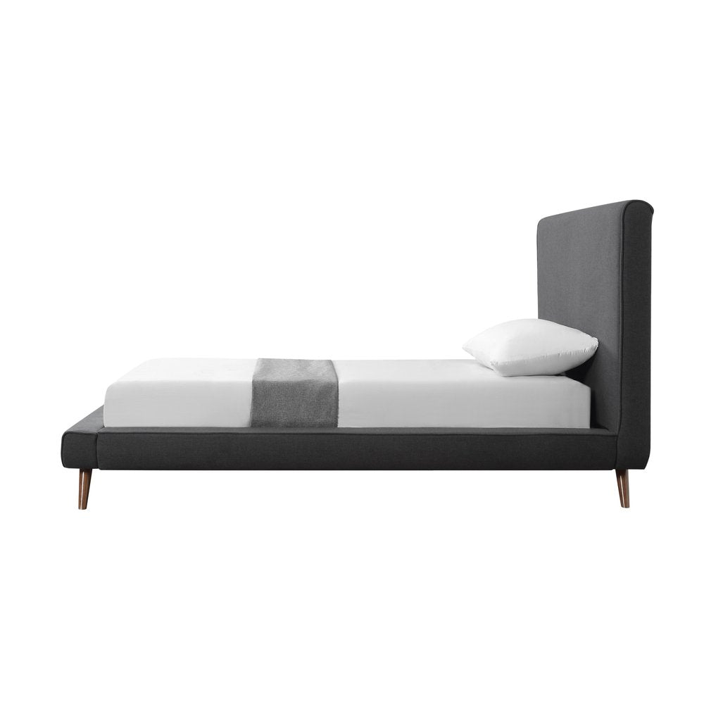 Denim Blue Solid Wood Queen Upholstered Linen Bed