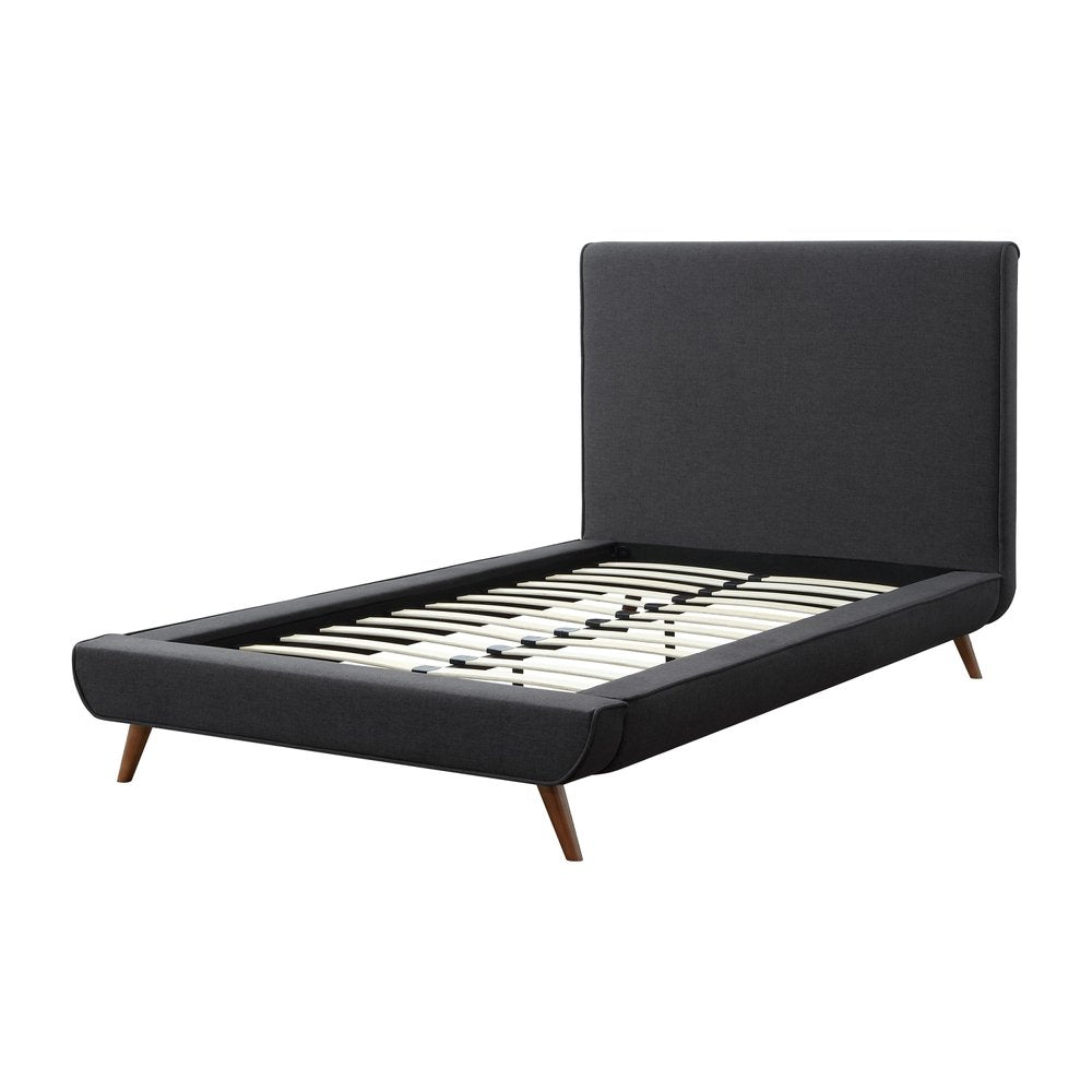 Denim Blue Solid Wood Queen Upholstered Linen Bed