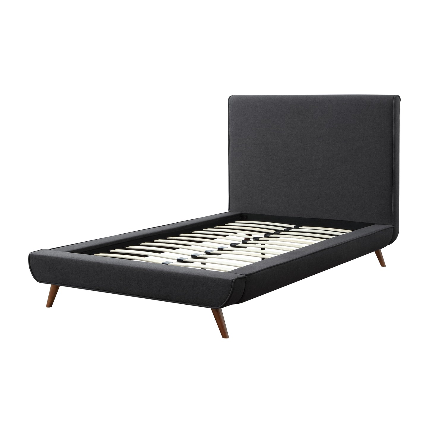 Denim Blue Solid Wood Queen Upholstered Linen Bed