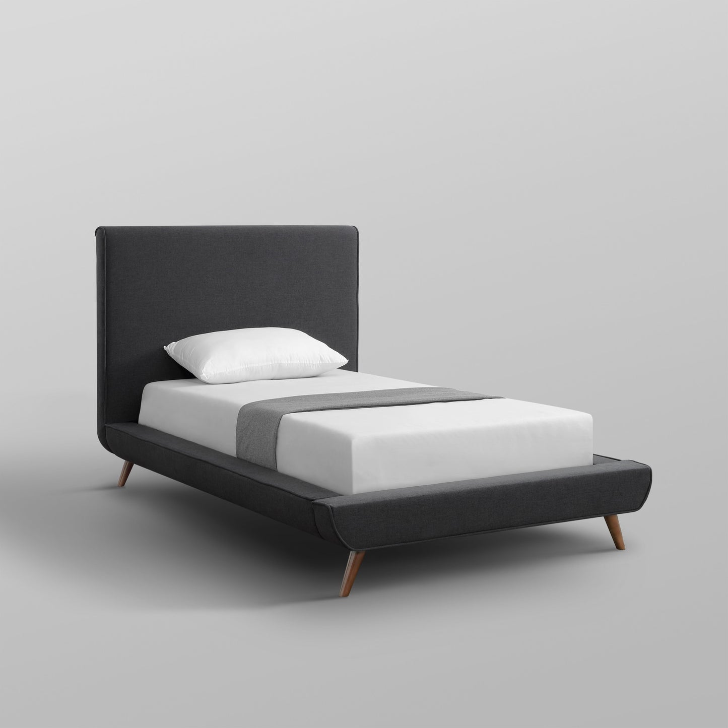 Denim Blue Solid Wood Queen Upholstered Linen Bed