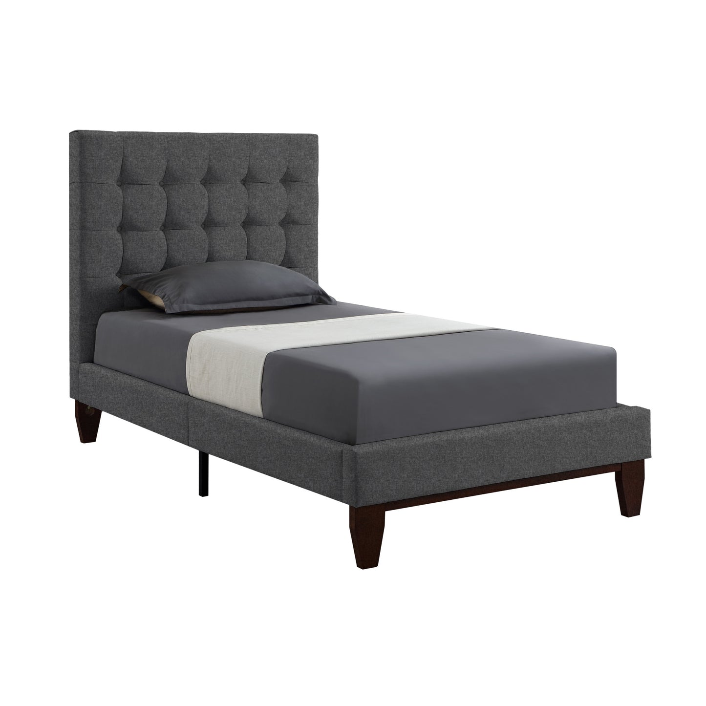 Gray Solid Wood King Tufted Upholstered Velvet Bed