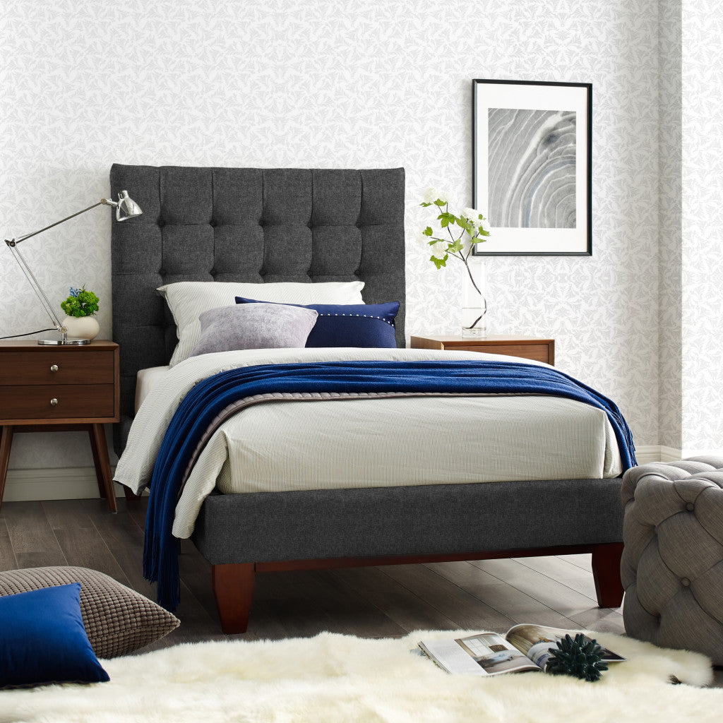 Gray Solid Wood King Tufted Upholstered Velvet Bed