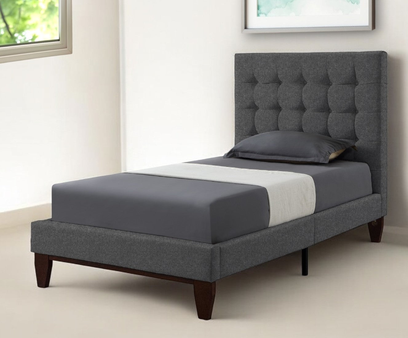 Gray Solid Wood King Tufted Upholstered Velvet Bed