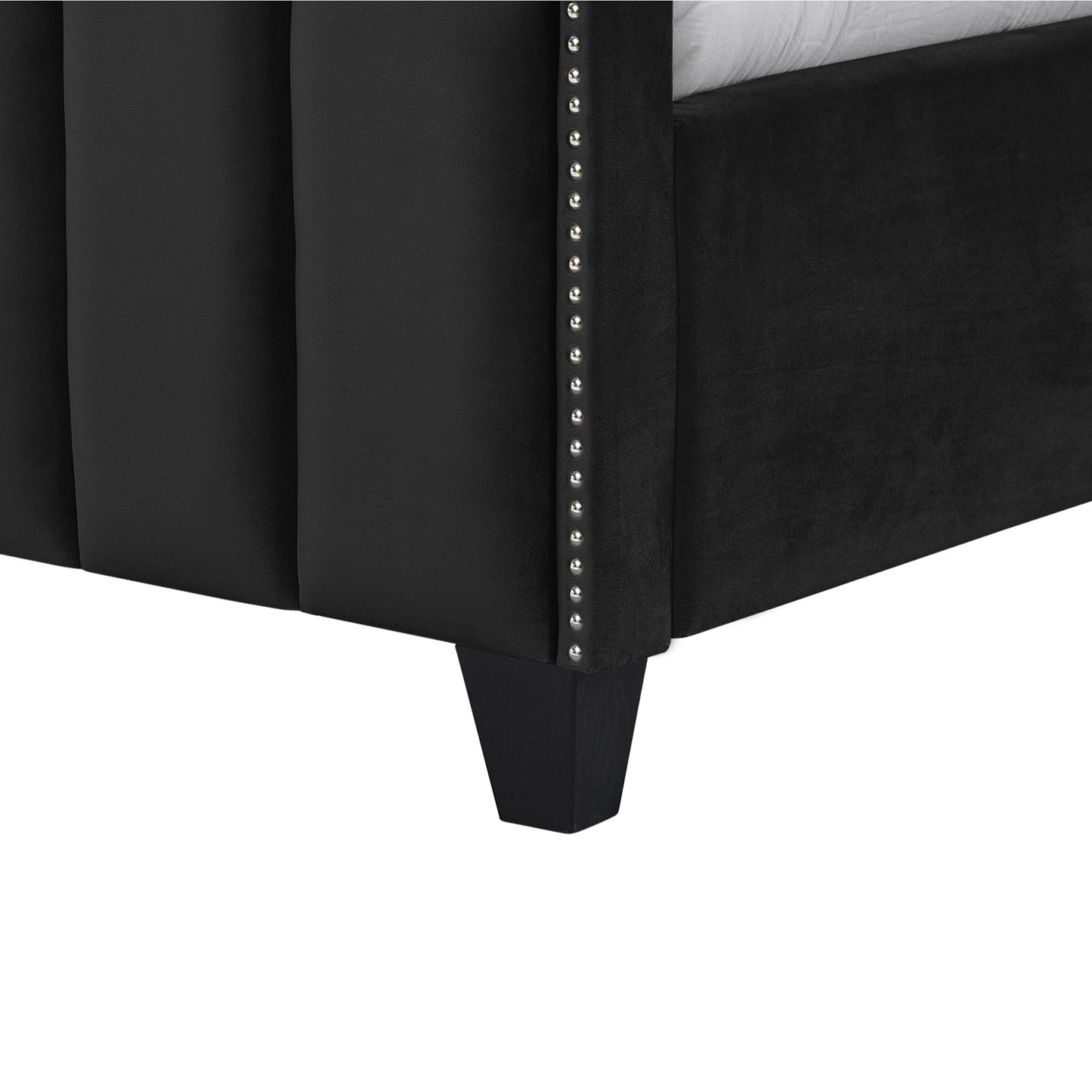 Sky Blue Solid Wood Queen Tufted Upholstered Velvet Bed with Nailhead Trim