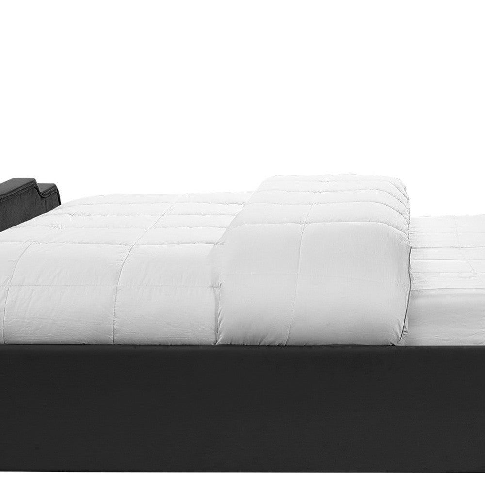 Sky Blue Solid Wood Queen Tufted Upholstered Velvet Bed with Nailhead Trim