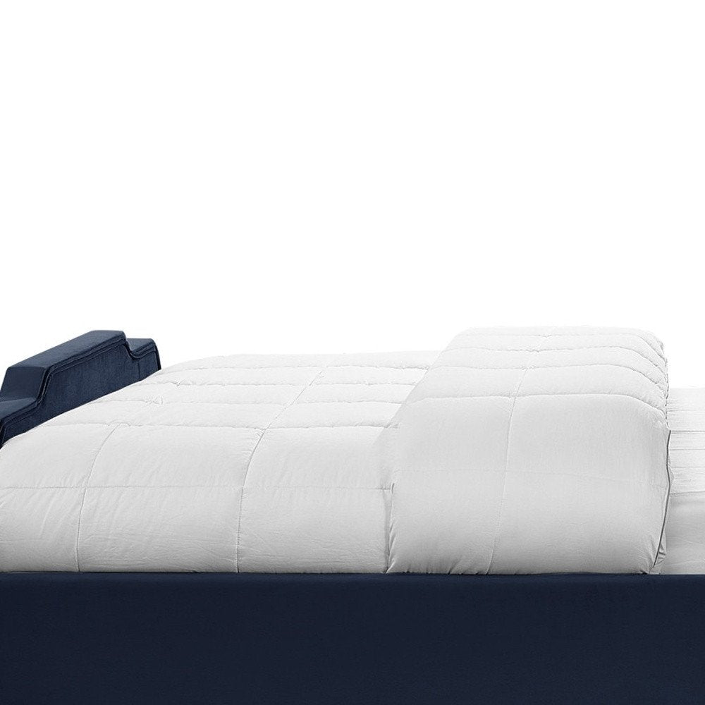 Sky Blue Solid Wood Queen Tufted Upholstered Velvet Bed with Nailhead Trim