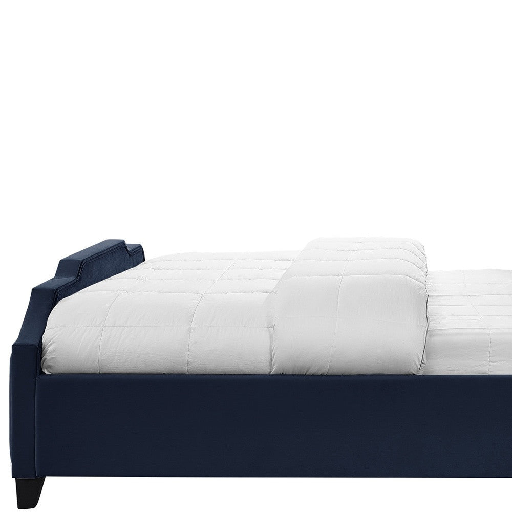 Sky Blue Solid Wood Queen Tufted Upholstered Velvet Bed with Nailhead Trim