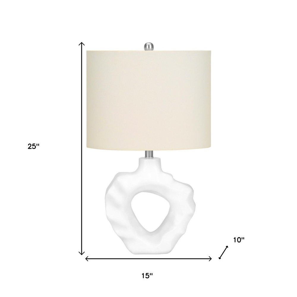 25" Cream Novelty Table Lamp With Cream Drum Shade