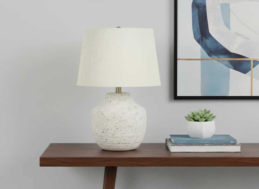 20" Cream Concrete Urn Table Lamp With Cream Empire Shade