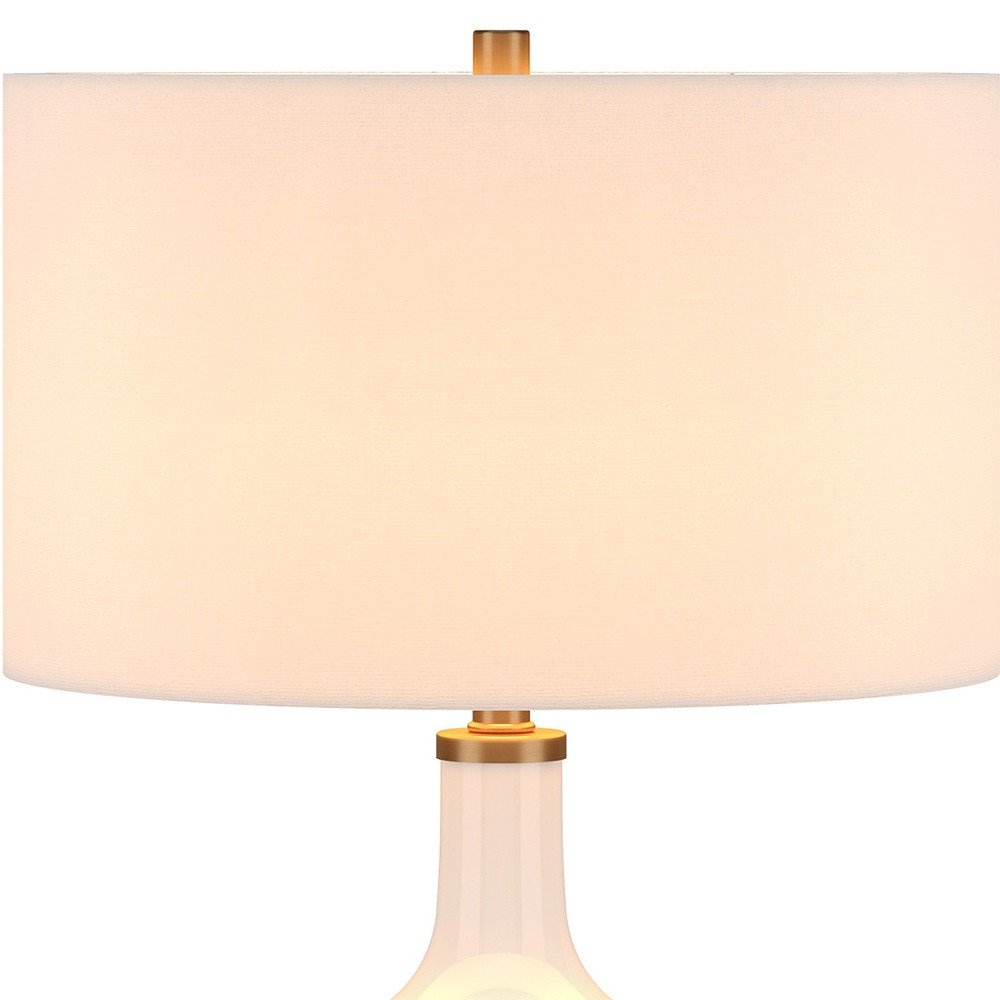 25" White Glass Urn Table Lamp With White Drum Shade