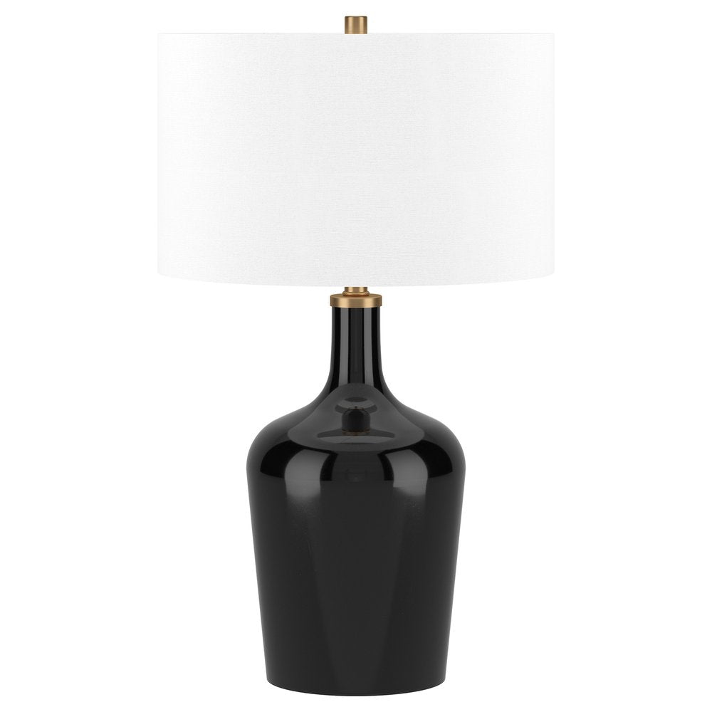 25" Black Glass Urn Table Lamp With White Drum Shade