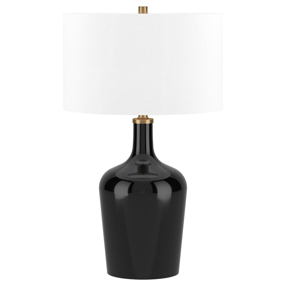 25" Black Glass Urn Table Lamp With White Drum Shade