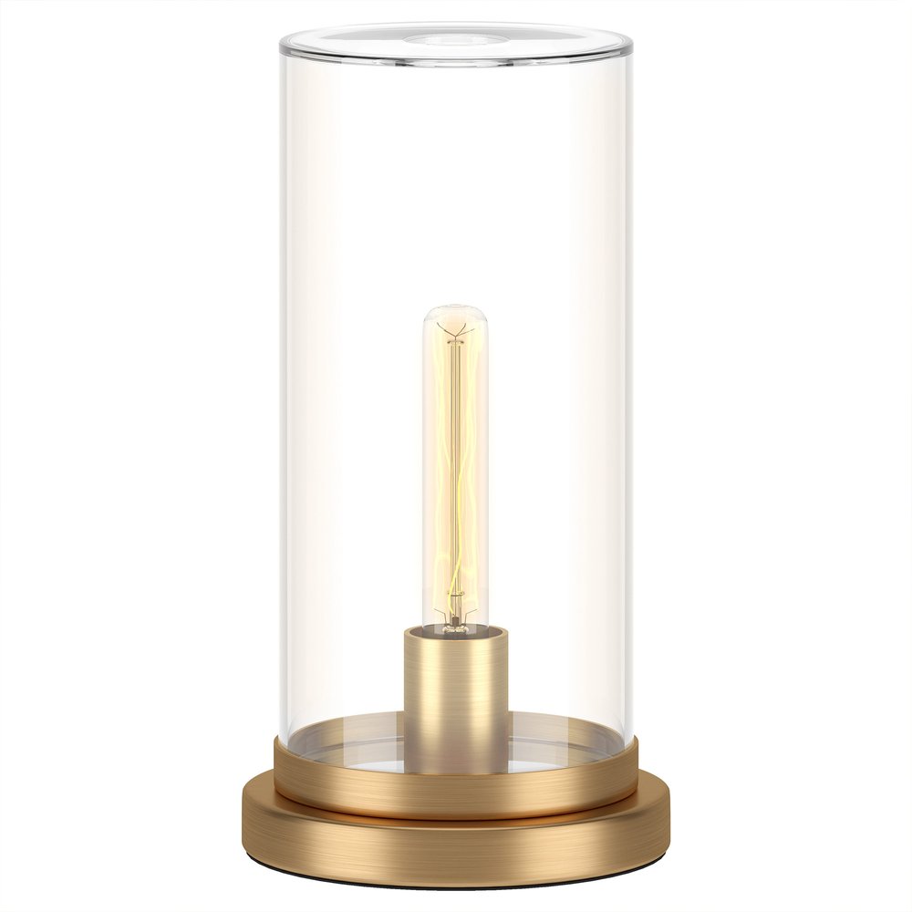 13" Brass Metal Table Lamp With Clear Cylinder Shade