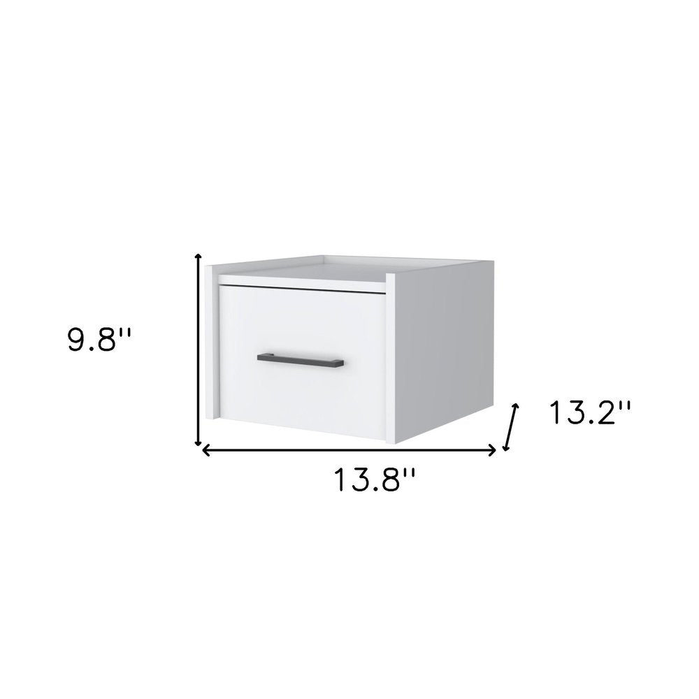 10" White Wood One Drawer Floating Nightstand