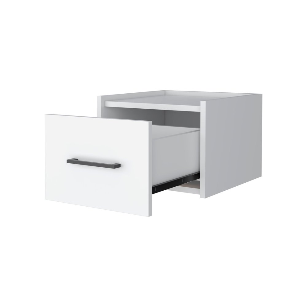 10" White Wood One Drawer Floating Nightstand