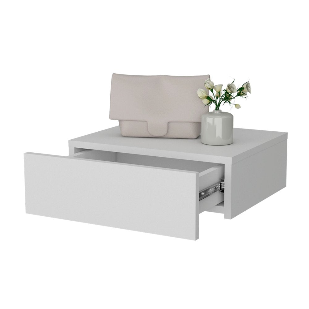 5" White Wood One Drawer Floating Nightstand
