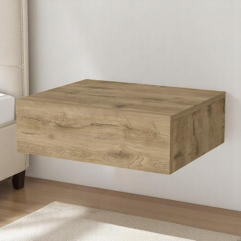 5" Beige Wood One Drawer Floating Nightstand