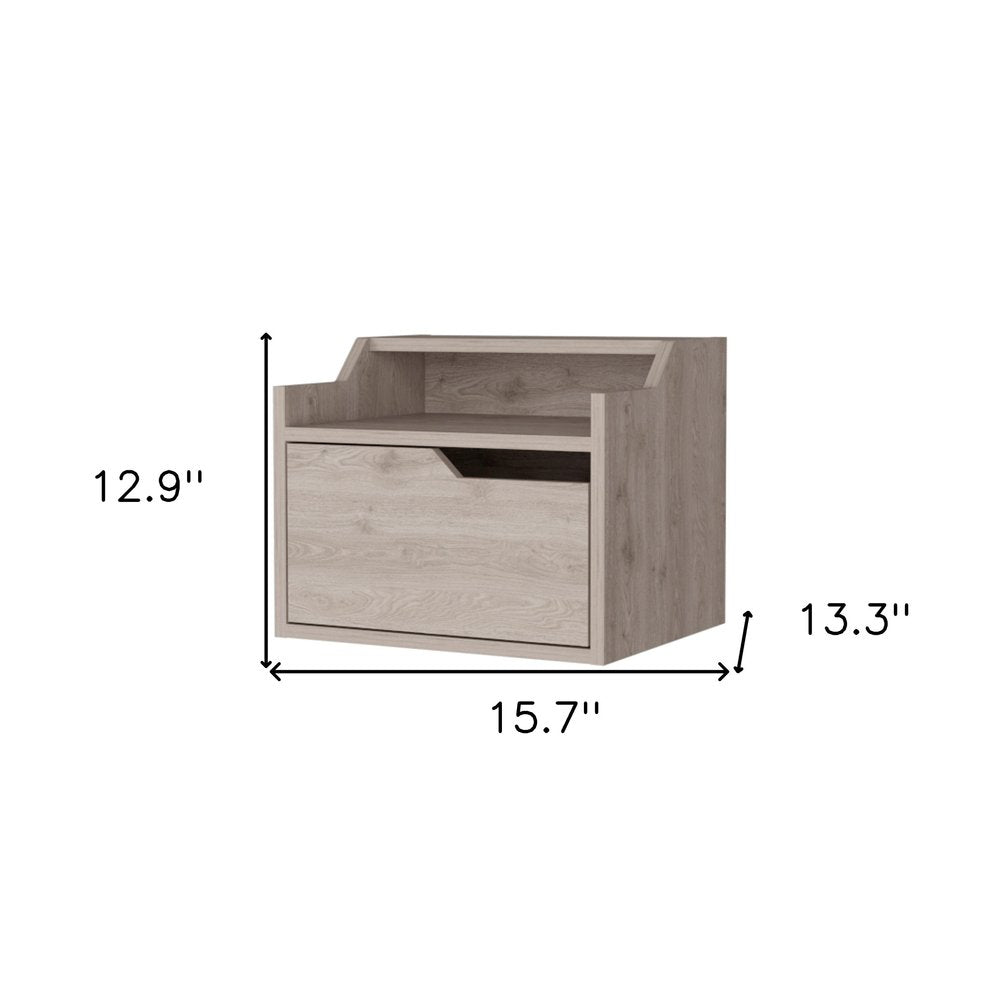 13" Gray Wood One Drawer Floating Nightstand