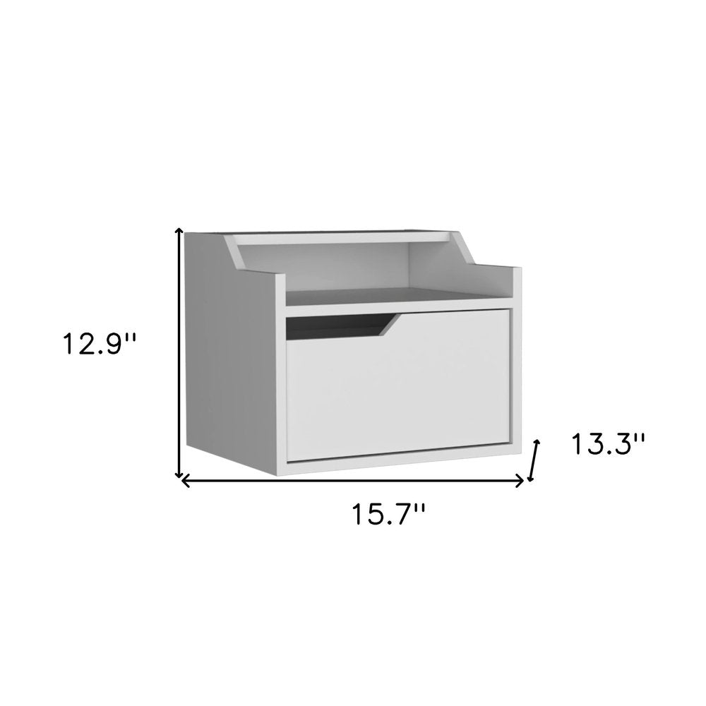 13" White Wood One Drawer Floating Nightstand