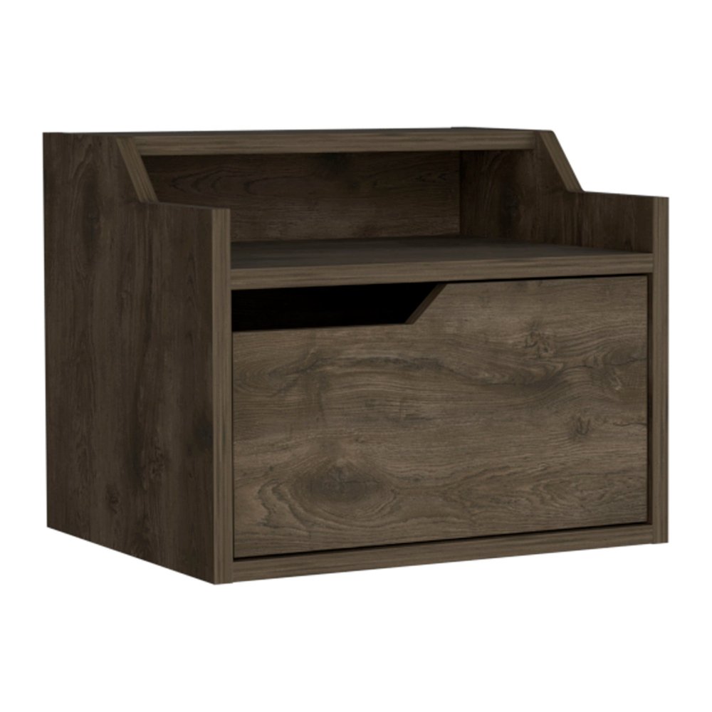 13" Brown Wood One Drawer Floating Nightstand