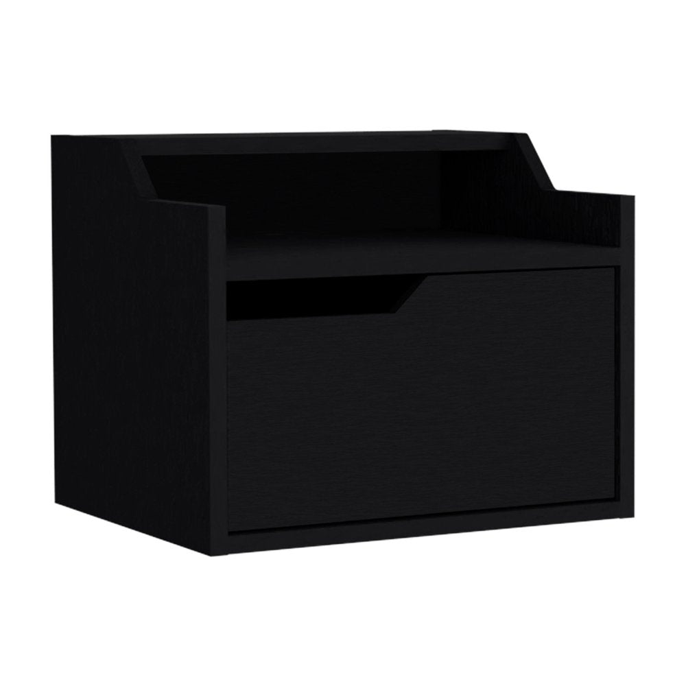13" Black Wood One Drawer Floating Nightstand