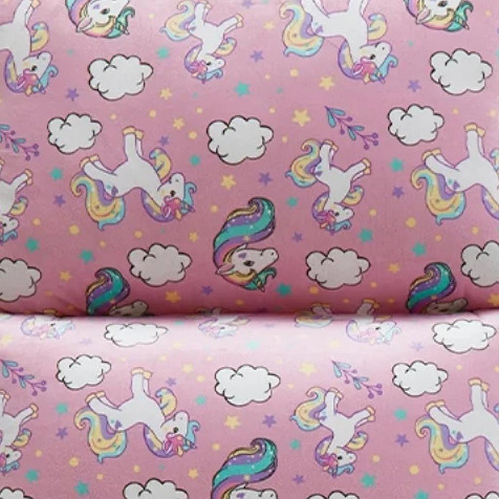 26" Pink and White Microfiber Unicorn Pouf Cover