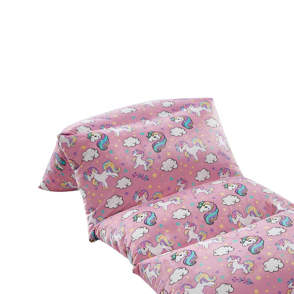 26" Pink and White Microfiber Unicorn Pouf Cover