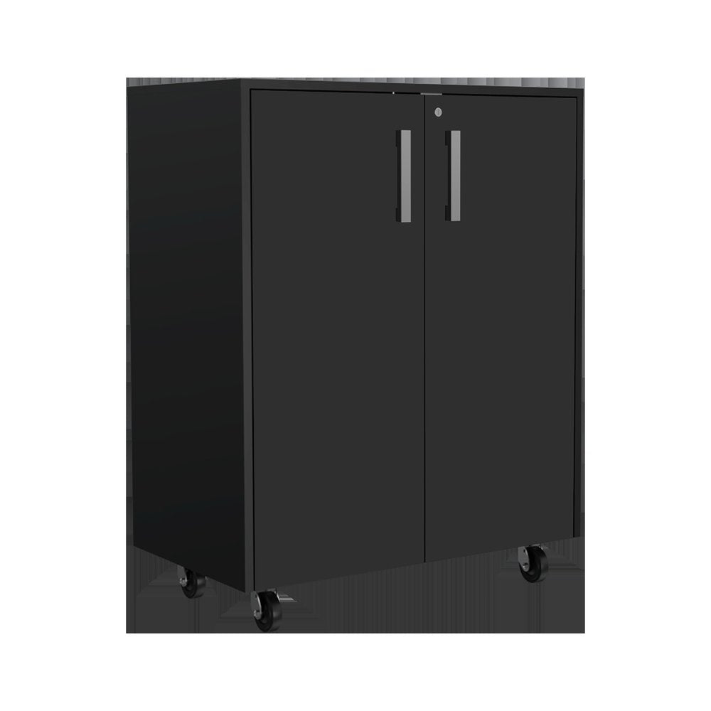 28" Black Wall mounted Accent Cabinet With Eight Shelves And Six Drawers