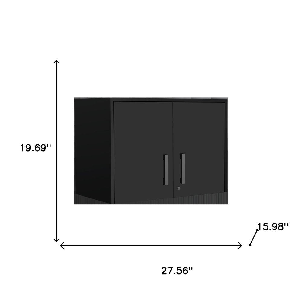 28" Black Wall mounted Accent Cabinet With Seven Shelves And Six Drawers