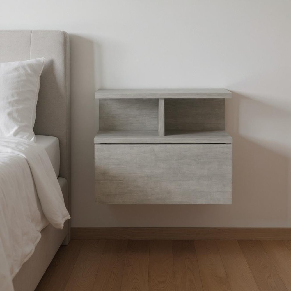 13" Gray Wood One Drawer Floating Nightstand