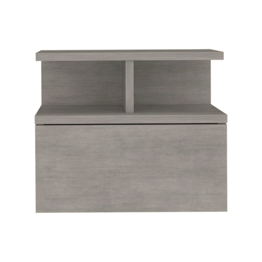 13" Gray Wood One Drawer Floating Nightstand